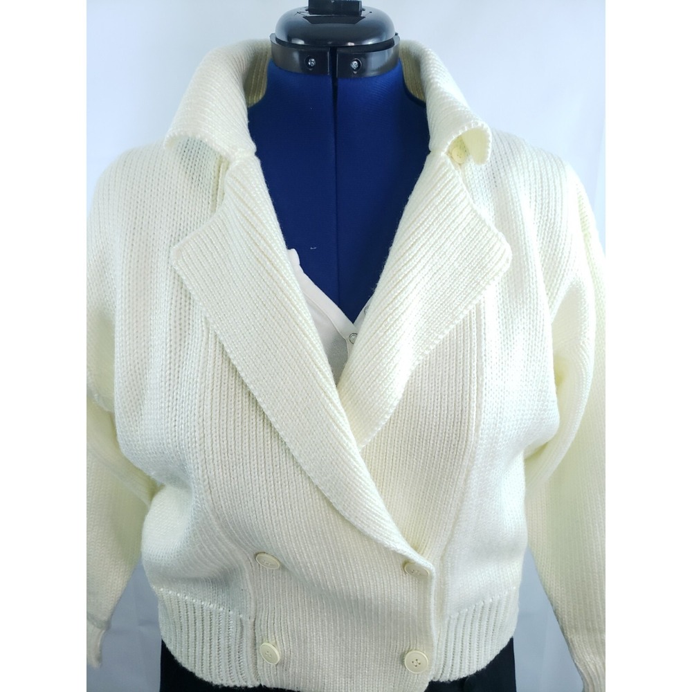 Axiom Petite Acrylic Chunky Notched Lapel Autumn Cardigan Sweater Medium   Z75 - Picture 7 of 9